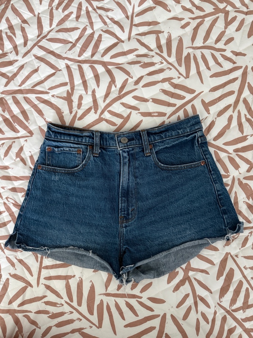 Abercrombie & Fitch Dark Blue High-Rise Denim Cutoff Shorts
